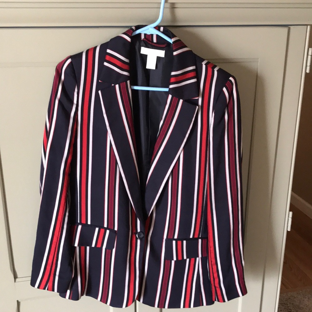 H&M Navy/red striped blazer
